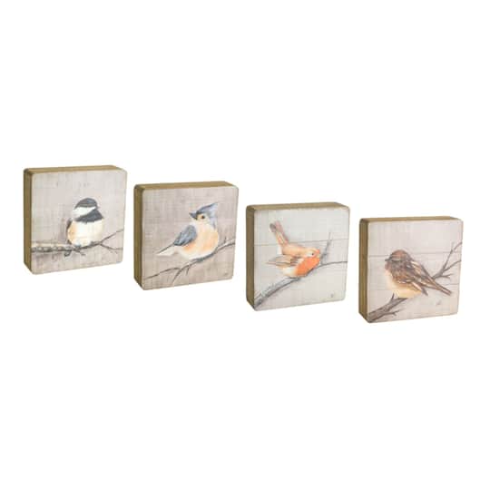 8" Bird Wooden Plaque Set